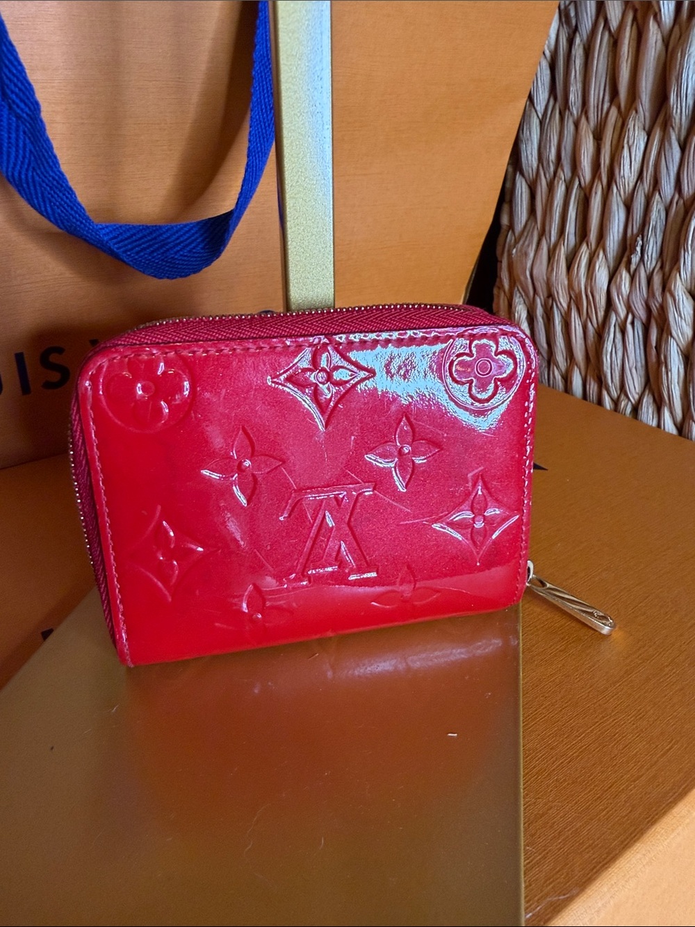 Louis Vuitton Red Vernis Compact Zip Coin Wallet
